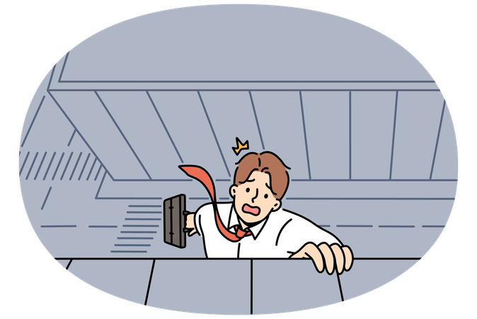 Businessman falls from roof building  Illustration