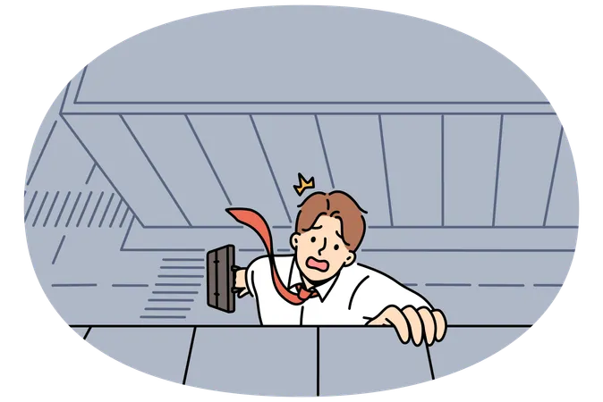 Businessman falls from roof building  Illustration
