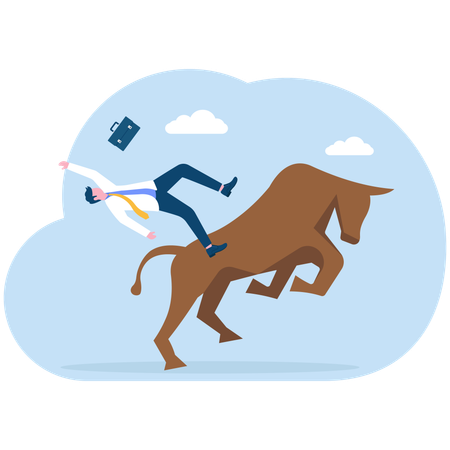 Businessman falls in bull market  Illustration