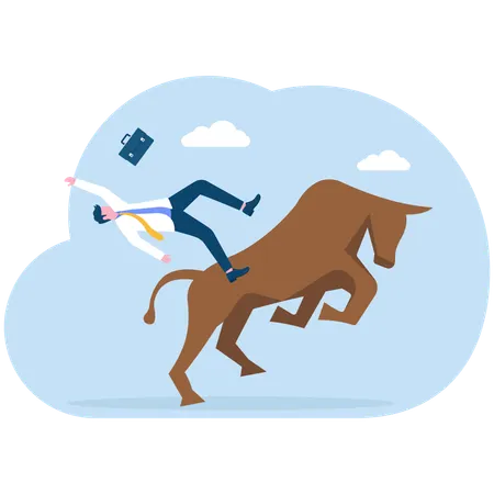 Businessman falls in bull market  Illustration