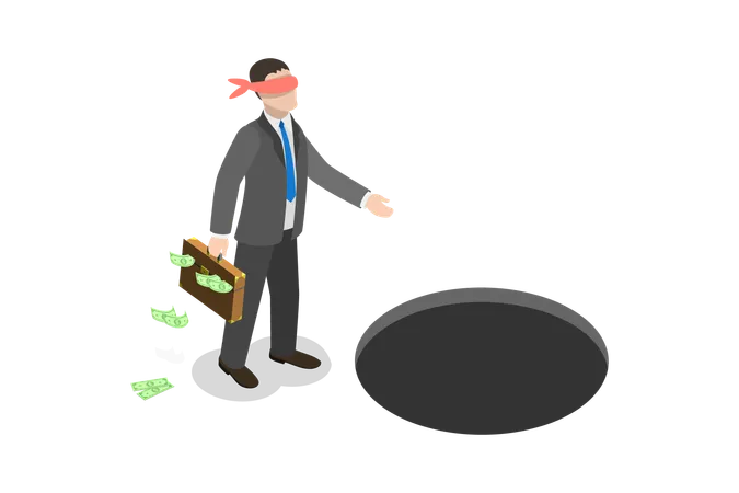 3 D Isometric Flat Vector Conceptual Illustration Of Money Trap Businessman Falls Into A Pitfall Illustration