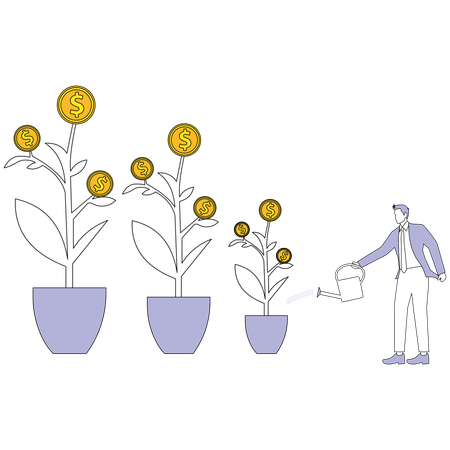 Businessman farmer with dollar plants  Illustration