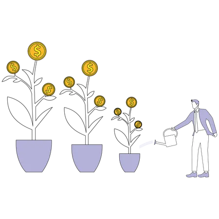 Businessman farmer with dollar plants  Illustration