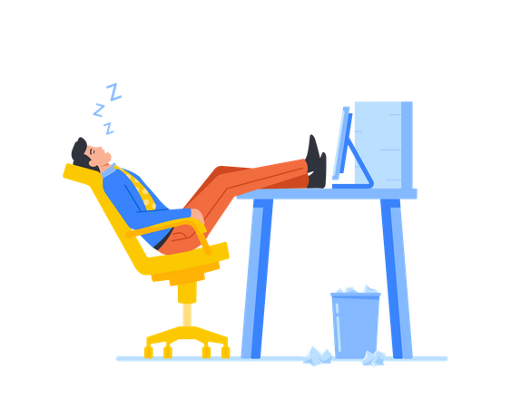 Businessman feeling exhausted at work Illustration
