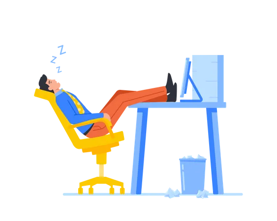 Tired Overworked Worker Business Character Sleep With Legs Lying On Office Desk Manager Postpone Work Due Emotional Burnout Employee Fatigue Laziness At Working Place Cartoon Vector Illustration Illustration