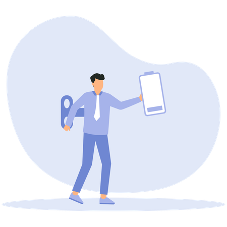 Businessman feeling exhausted with low battery  Illustration