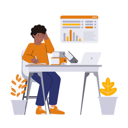 Businessman feels Overwork in Office  Illustration