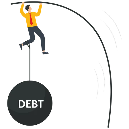 Businessman feet tied with Debt  Illustration