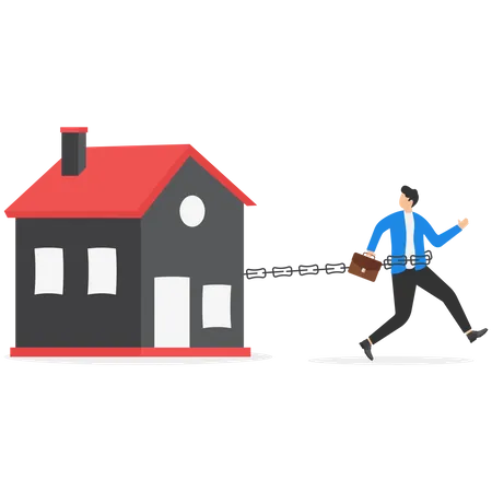 Businessman Felt Depressed And Got Chained With A Home Icon Symbol Mortgage Debt Vector Illustration Illustration