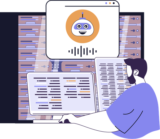 Businessman fetches data from database server  Illustration