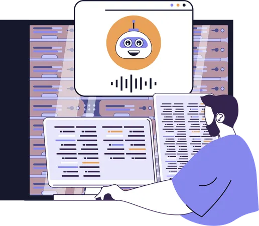 Businessman fetches data from database server  Illustration