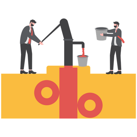 Businessman fetching water from a well  Illustration
