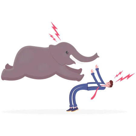 Businessman Fight Against An Elephant Vector Illustration Cartoon Illustration