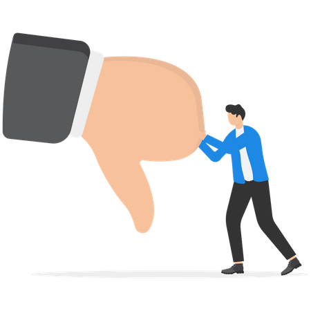 Businessman fight and pushing against giant hand  イラスト