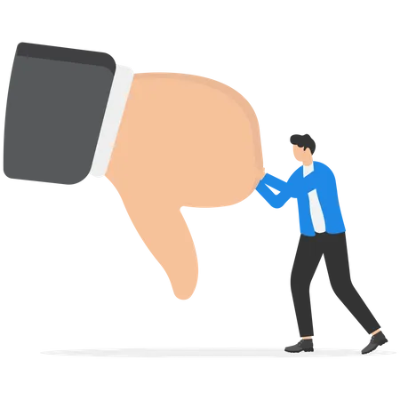 Businessman fight and pushing against giant hand  Illustration