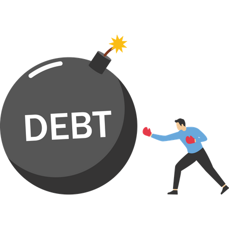 Businessman fight big debt bombs  Illustration