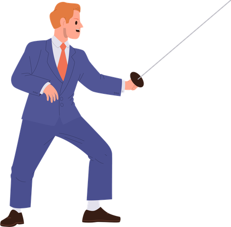 Businessman fighter character with rapier weapon conquering  Illustration