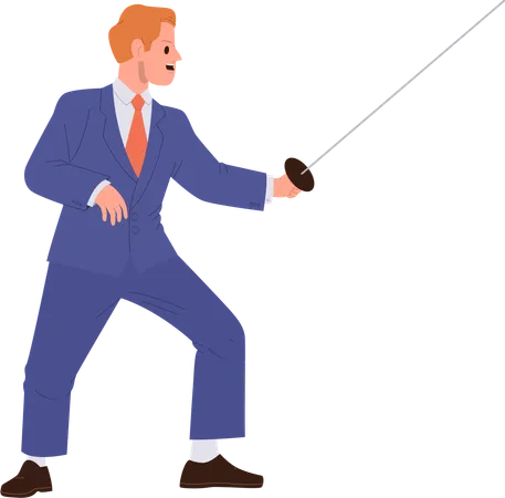 Businessman fighter character with rapier weapon conquering  Illustration