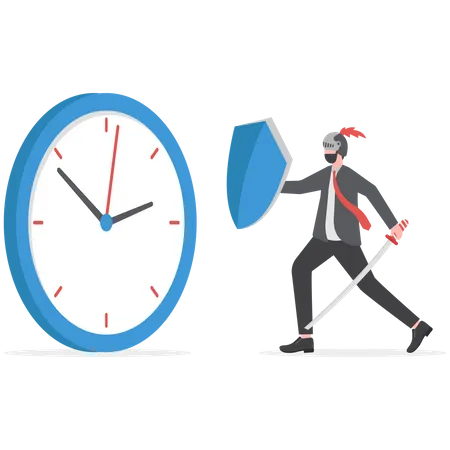 Businessman Fighting Against Time Clock  Illustration