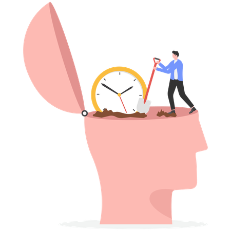 Businessman fighting against time in brain  Illustration