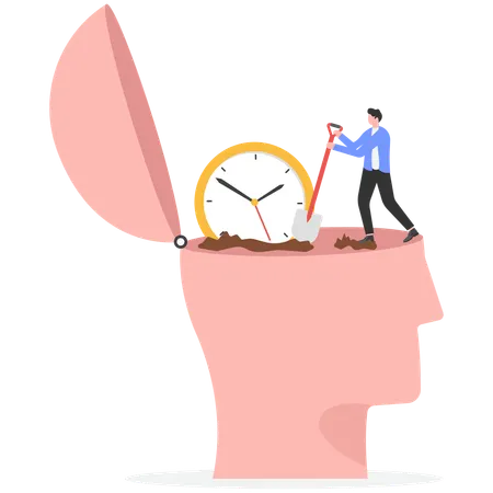 Businessman fighting against time in brain  Illustration