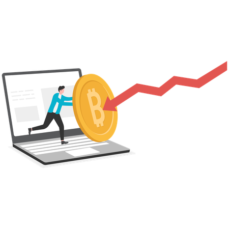Businessman fighting bitcoin with stock market loss  Illustration