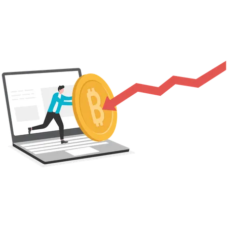 Businessman fighting bitcoin with stock market loss  Illustration