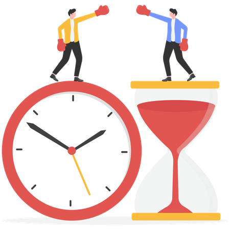 Businessman fighting for business deadline  Illustration