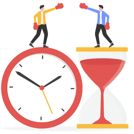 Businessman fighting for business deadline  Illustration