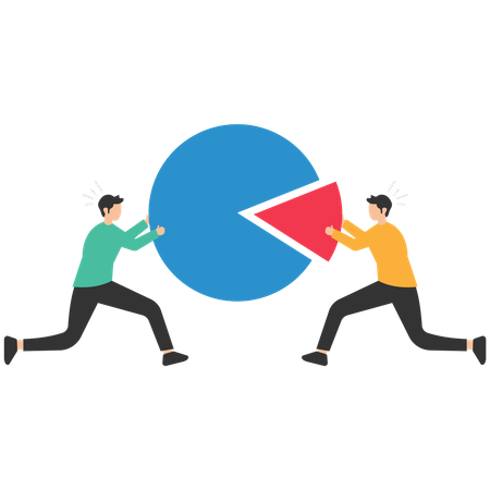 Businessman fighting for more market share pie chart  Illustration