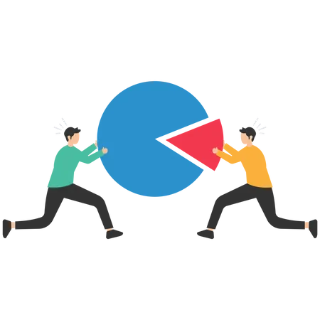 Businessman fighting for more market share pie chart  Illustration