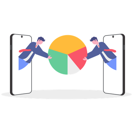 Businessman fighting for more market share pie chart  Illustration