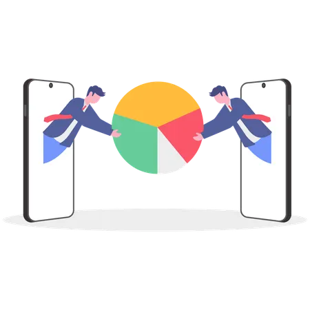 Businessman fighting for more market share pie chart  Illustration