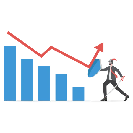 Businessman fighting with arrow down graph  Illustration