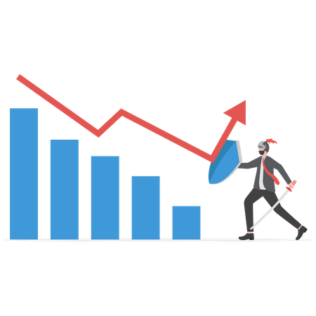 Businessman fighting with arrow down graph  Illustration