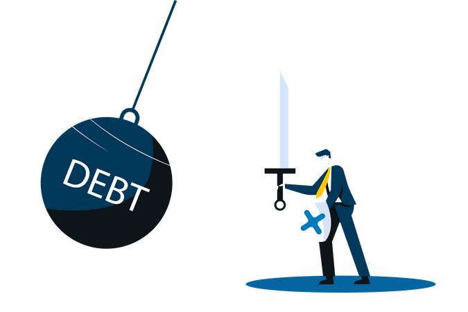 Businessman fighting with debt  Illustration