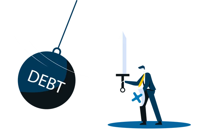 Businessman fighting with debt  Illustration