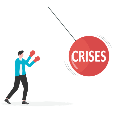 Businessman fighting with economic crisis  Illustration