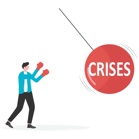 Businessman fighting with economic crisis  Illustration