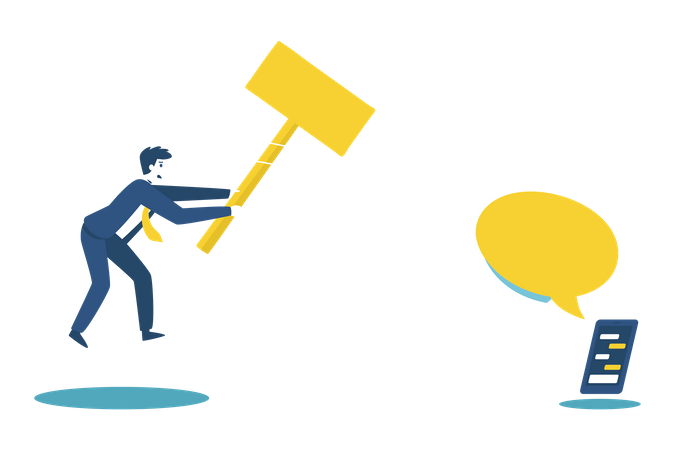 Businessman fighting with fake rumor affecting business Illustration