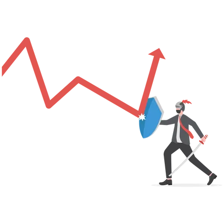 Businessman fighting with graph down to grow arrow  Illustration