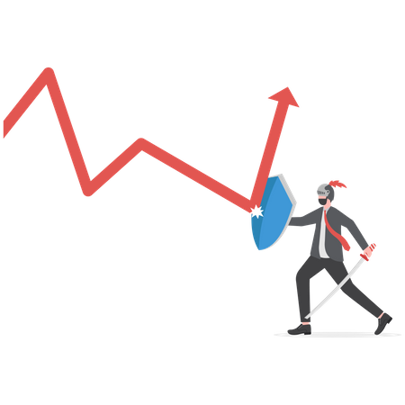 Businessman fighting with graph down to grow arrow  Illustration