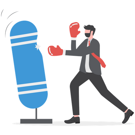 Businessman fighting with problems  Illustration