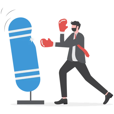 Businessman Fighting With Problems Businessman Boxing Concept Illustration