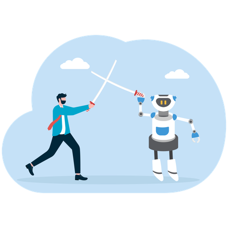 Businessman fighting with robot  Illustration