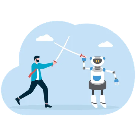 Businessman fighting with robot  Illustration