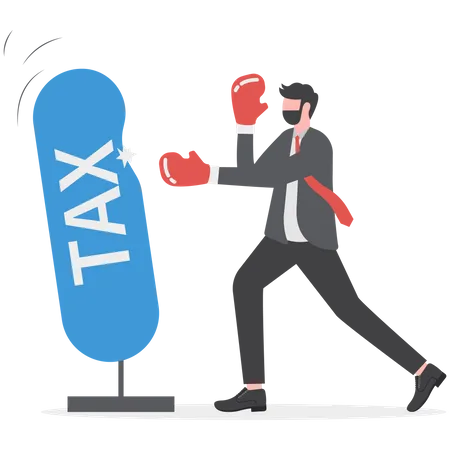 Businessman fighting with steel pendulum text word tax  Illustration