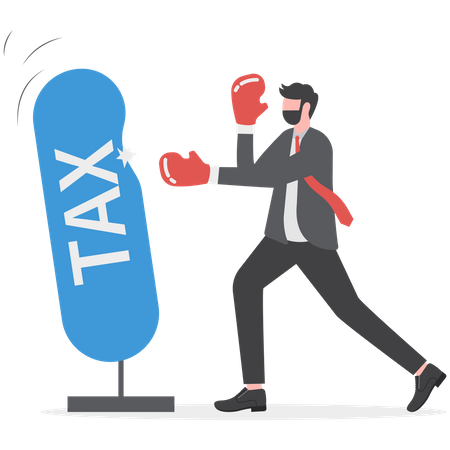 Businessman fighting with steel pendulum text word tax  Illustration