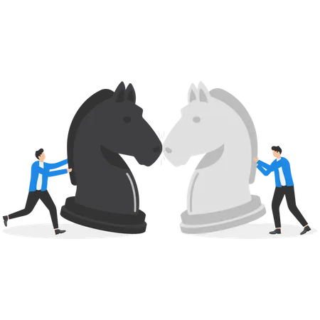 Businessmen With Horse Chess And Fighting Each Other Business Competition Concept Modern Vector Illustration In Flat Style Illustration
