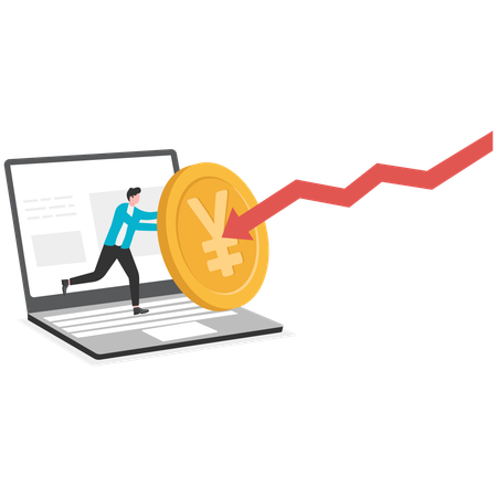 Businessman fighting yen with stock market loss  Illustration